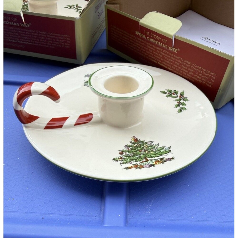 Set Of 2 Spode Christmas Tree Peppermint Chamber Candle Holder in Original Box